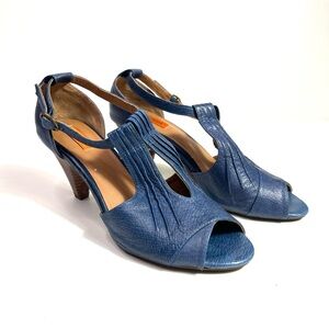 Miz Mooz Whitley Peep Toe Leather Sandals Blue Size 7.5